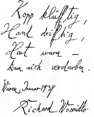 Richard Wossidlos Motto auf dem Dankschreiben zum 80. Geburtstag